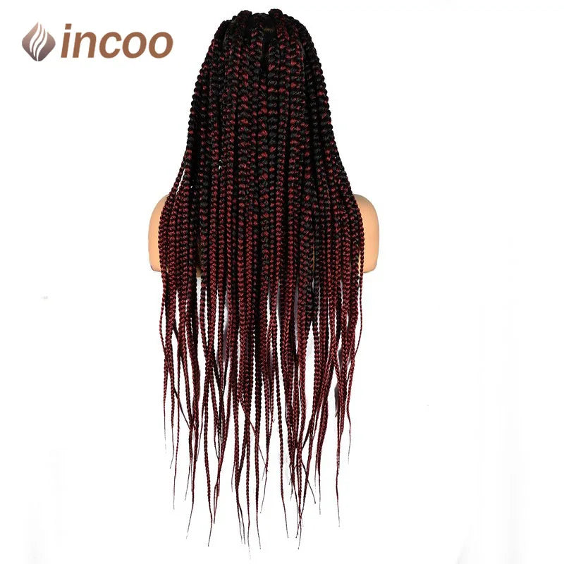 36" Knotless Square Box Braids Wig | Full Lace Frontal | Baby Hair | Afro Women Luxegan