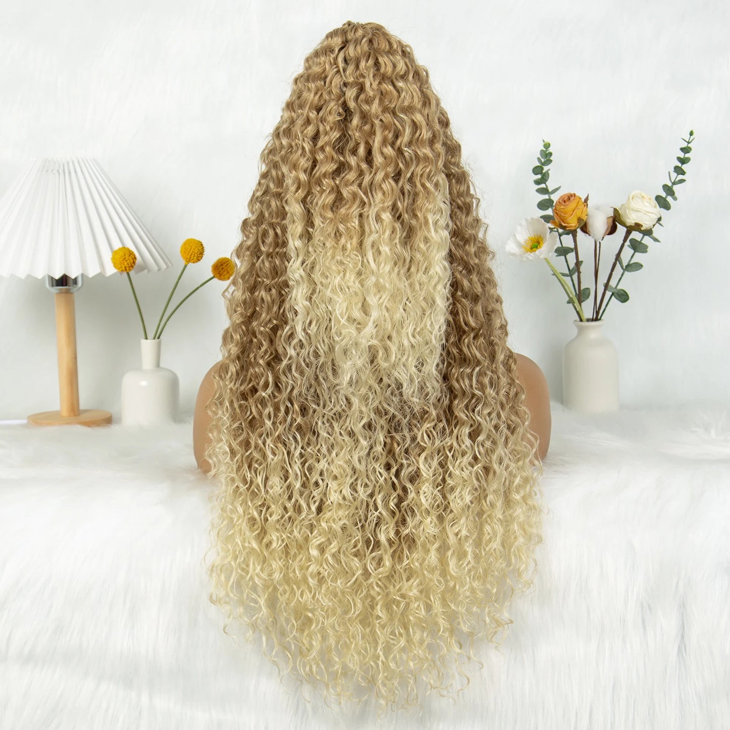 Kima Ombre Cornrow & Curly Ponytail Wig | 13x4 Lace Front | Half Updo | Synthetic Hair | Black Women