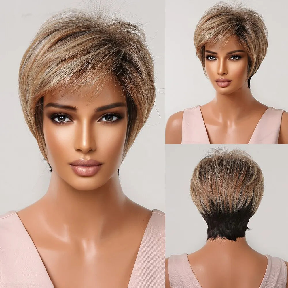 Natural Black Pixie Cut Wig with Fluffy Bangs | Short Layered Heat-Resistant Synthetic Hair for Daily Wear Luxegan