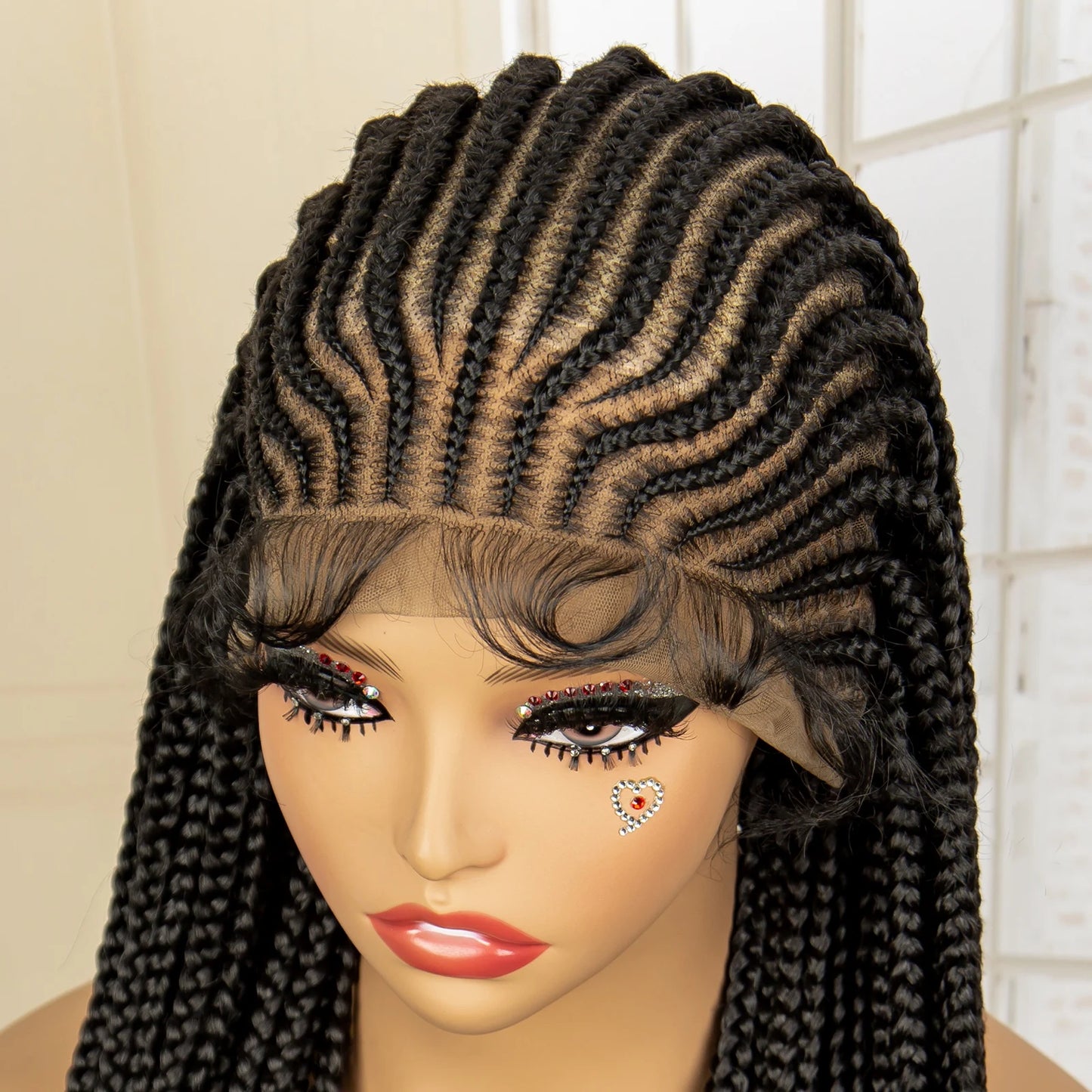 34" Handmade Cornrow & Box Braids Wig | HD Full Lace | Knotless Braids | Synthetic Hair | Black Women