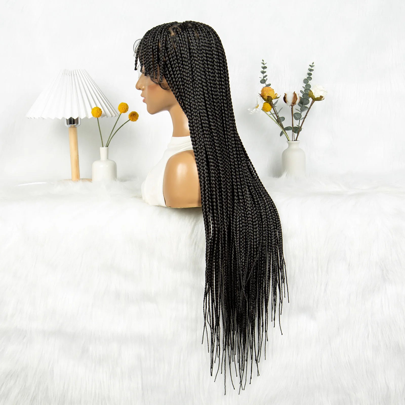 Box Braids & Fulani Braids Full Lace Wig with Bangs | Synthetic Braided Wig for African Women