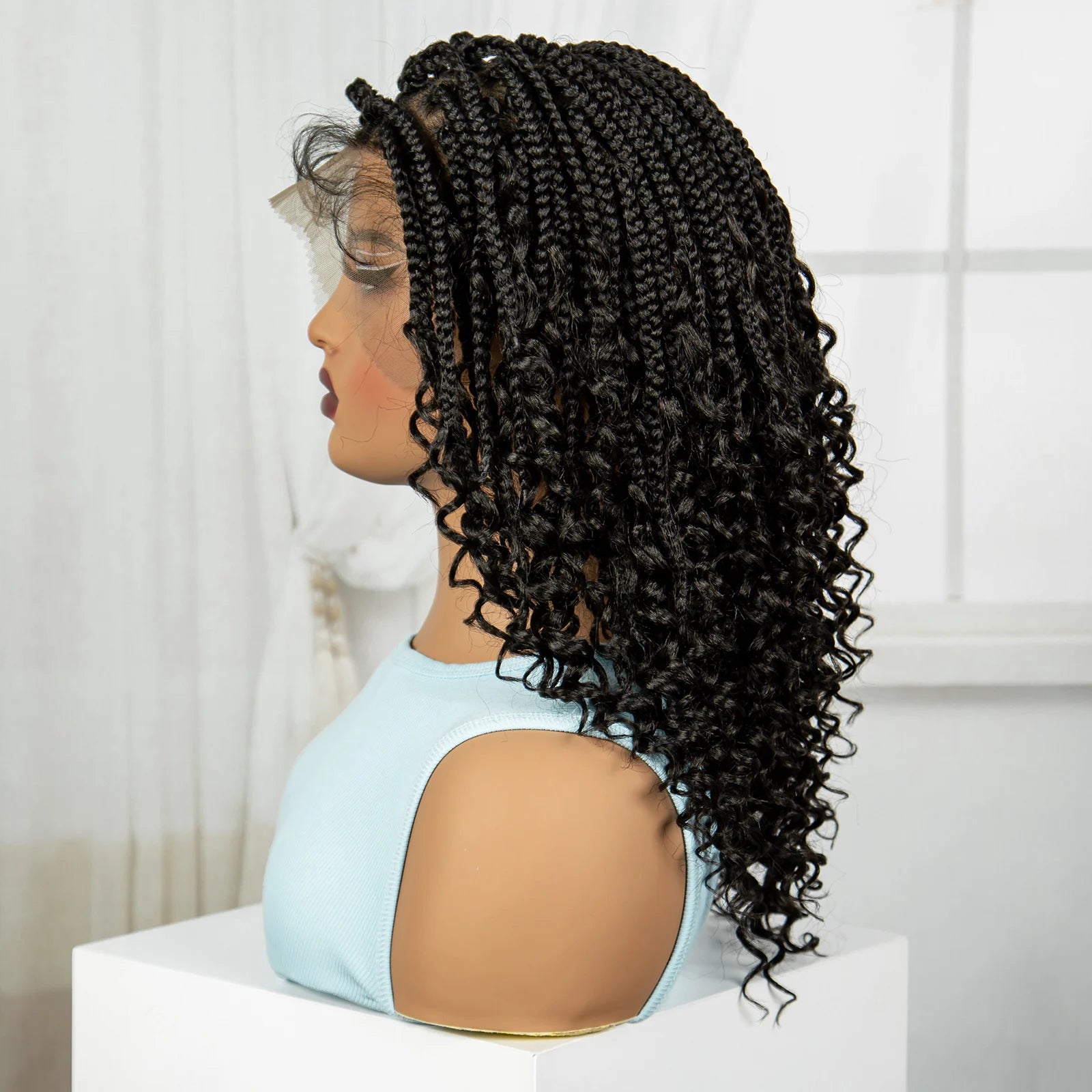 Boho Curly Ends Knotless Braids Wig | Transparent Full Lace | Baby Hair Luxegan