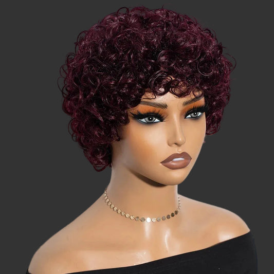 Jerry Curly Human Hair Wig – Short Pixie Afro Kinky Curly Wig with Bangs - view 2
