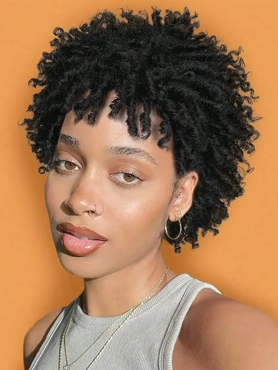 Short Afro Faux Dreads Wig | Heat Resistant Synthetic Braids | Unisex Wig for Black Women & Men - Luxegan