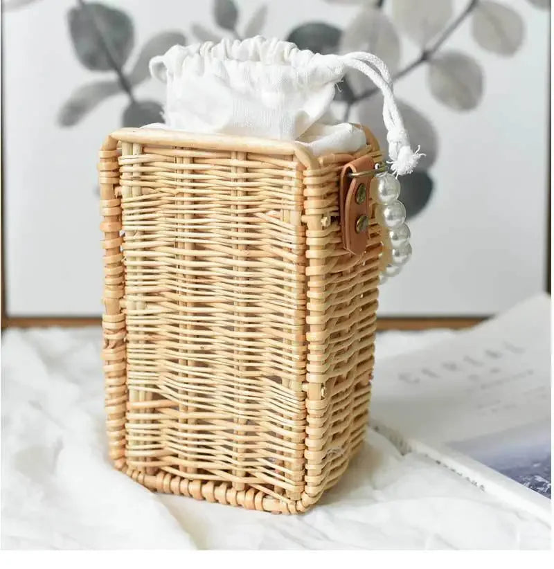 Straw Bags for Women | Square Handbags & Summer Rattan Shoulder Bags (Handmade Knitted Storage & Small Totes Bag) Luxegan