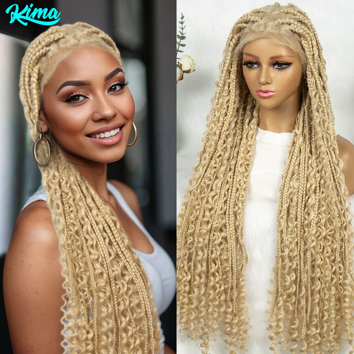 KIMA Box Braids Synthetic Wigs Full Lace  Dreadloks Braided Wigs Knotless Goddess Boho Braided Wigs Hair for Black Women