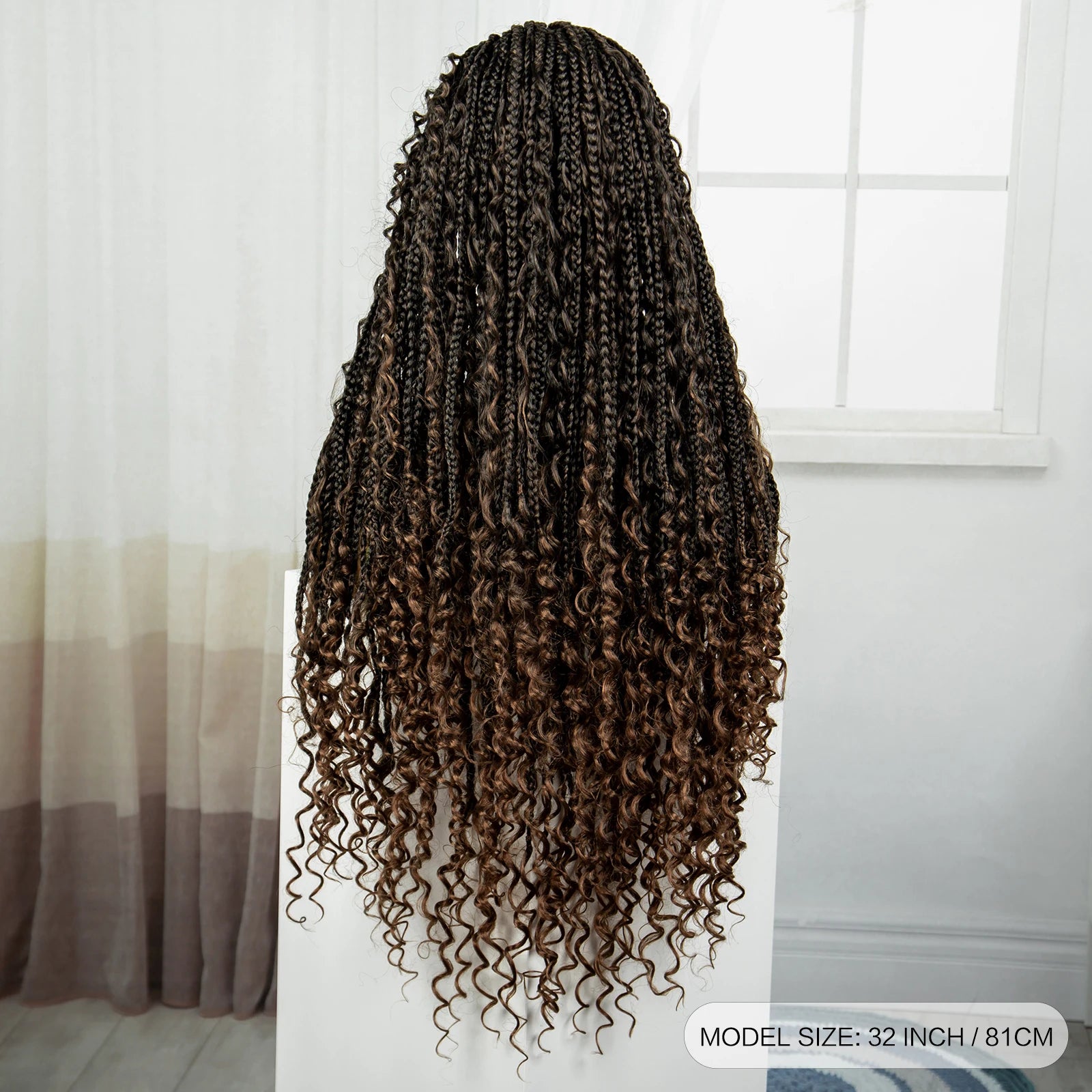 36" Knotless Box Braids Wig | Bohemian Style | Curly Ends | Lace Front | With Baby Hair | For Black Women