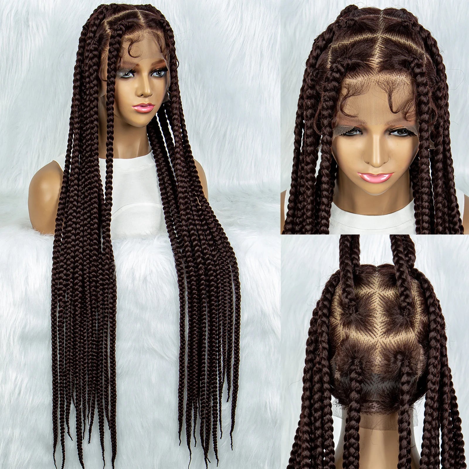 36" Purple Knotless Box Braids Wig | Transparent Full Lace | Baby Hair | Synthetic Luxegan
