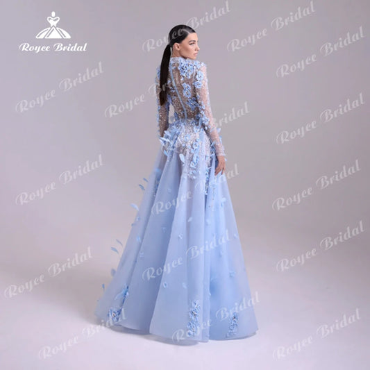 Vestido de Noche Minimalista con Cuello Alto Línea A para Fiesta de Graduación 2026 con Flores Hechas a Mano Aplicaciones de Encaje Vestido de Noche Personalizado فساتين سهرات