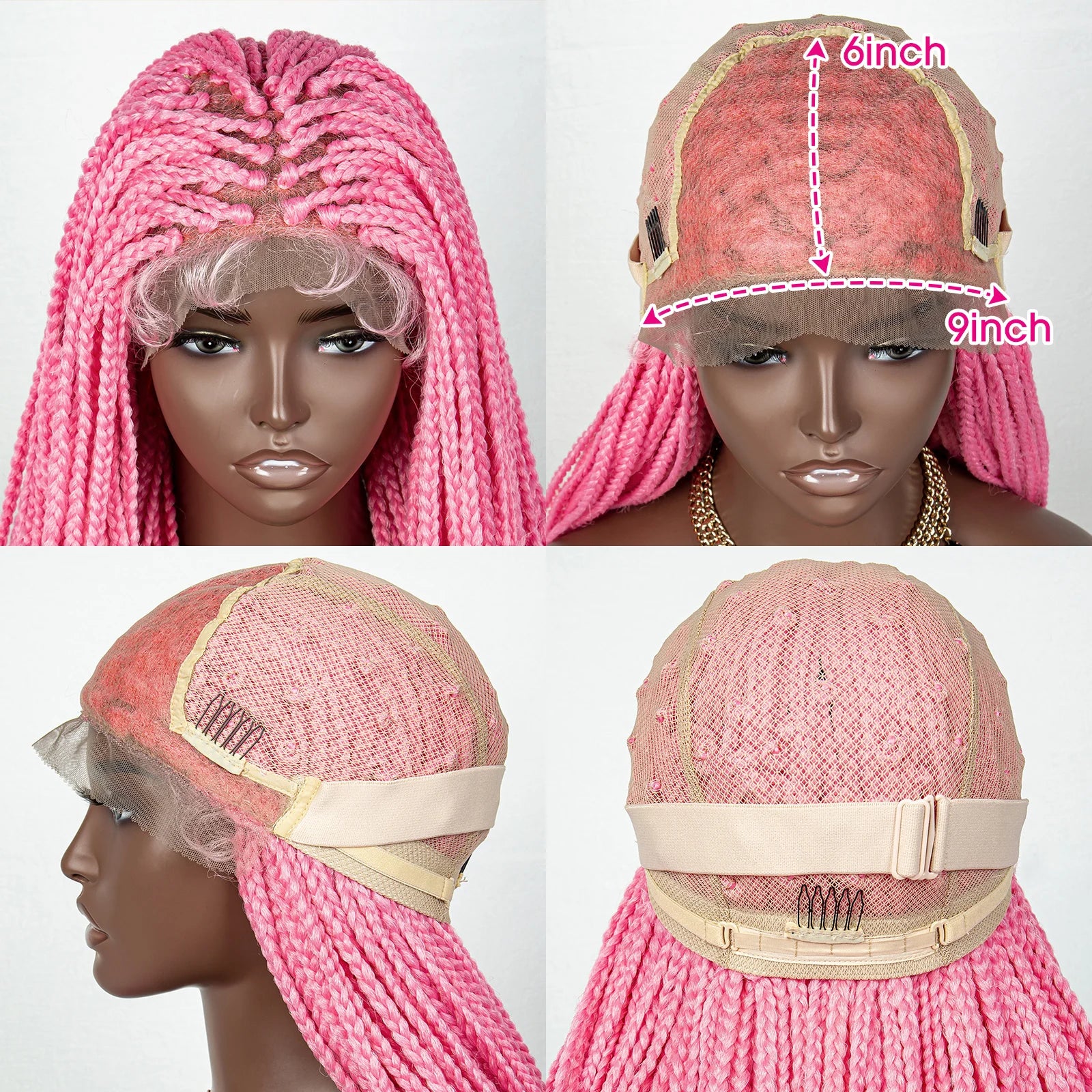 36" Water Wave Braided Wig | Lace Front | Baby Hair | Long Braids Luxegan