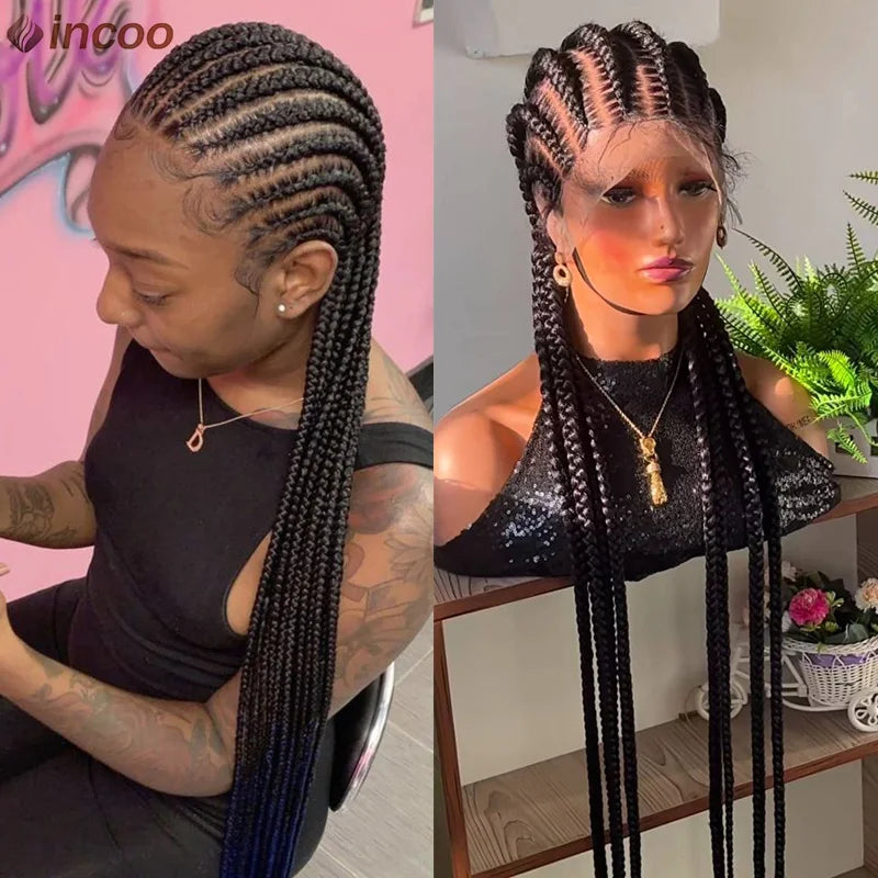 36" Twist Braided Wig | Cornrows & Goddess Braids | Full Lace Frontal | Baby Hair Luxegan