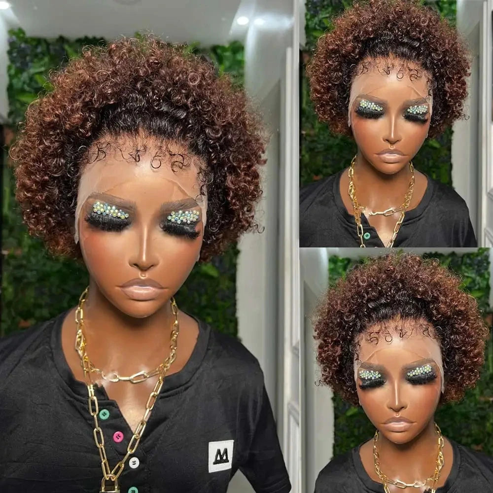 Glueless Kinky Curly Pixie Bob Wig | Short Brazilian Human Hair (Ready-to-Wear, Realistic Scalp) Luxegan