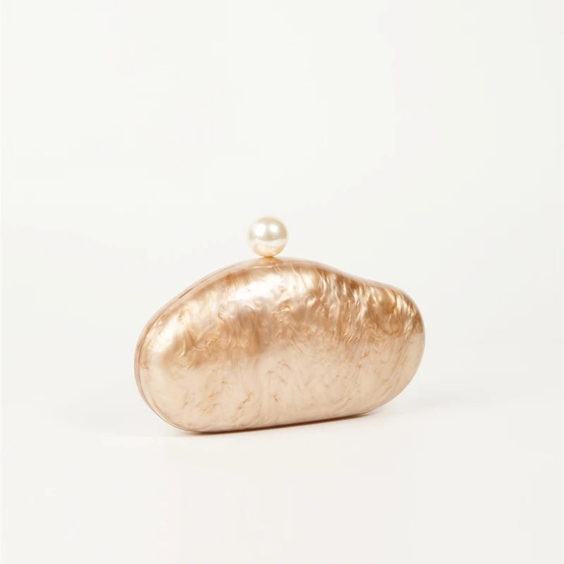 Acrylic Pearl Shell Clutch Bag | Sophisticated "Ivory & Coffee" Silhouette | Cute Wedding Evening Party Handbag | "Dignified" High-Performance Fashion Essential for Radiant Versatile Styling Luxegan