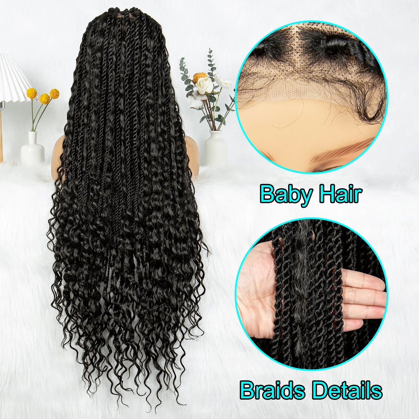 36" Long Island Twist Braided Wig - Knotless Synthetic Full Lace with Baby Hair Luxegan