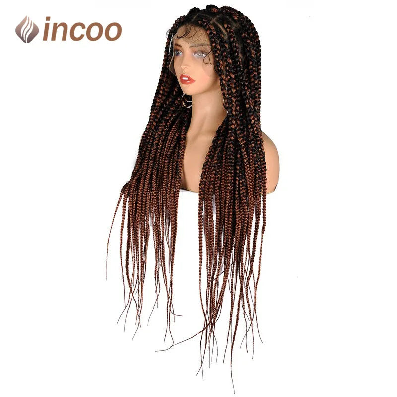 36" Knotless Square Box Braids Wig | Full Lace Frontal | Baby Hair | Afro Women Luxegan