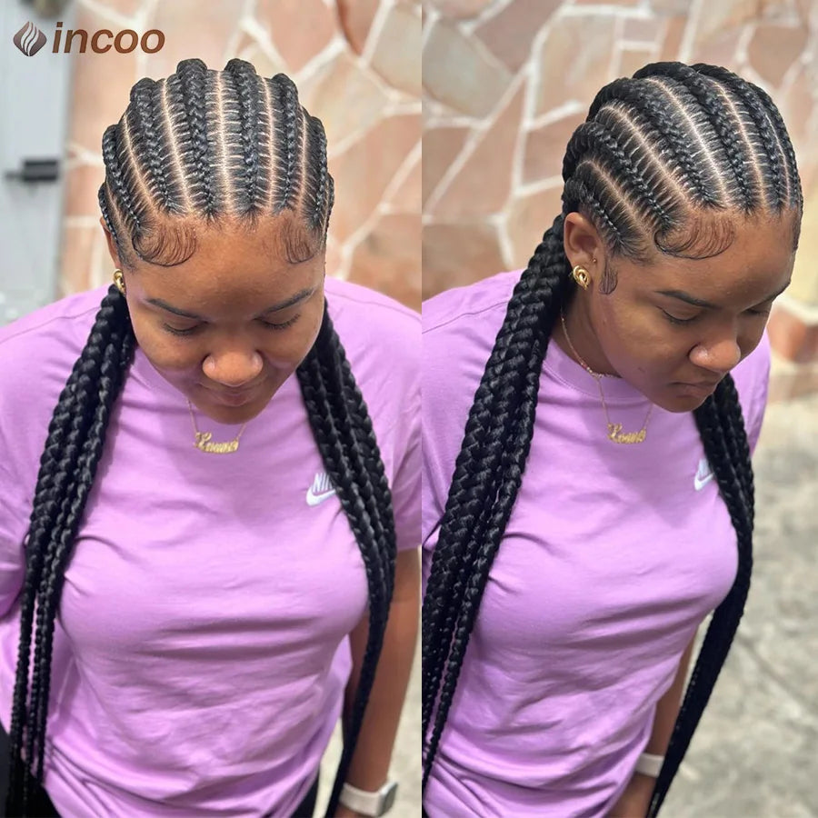 36" Twist Braided Wig | Cornrows & Goddess Braids | Full Lace Frontal | Baby Hair Luxegan