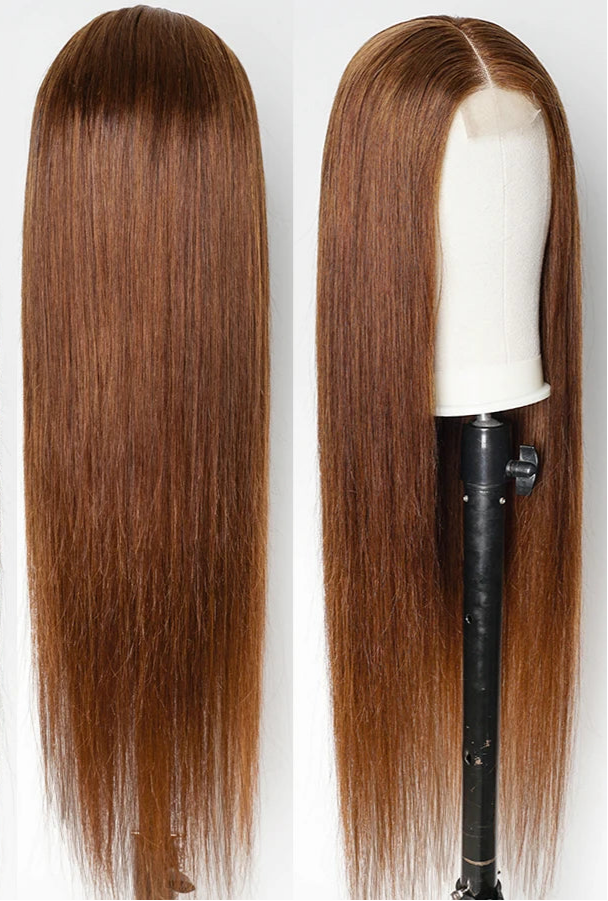 Brown 2x6 Kim K Closure Wig | Transparent Lace Front Middle Part Straight Human Hair Bob Luxegan