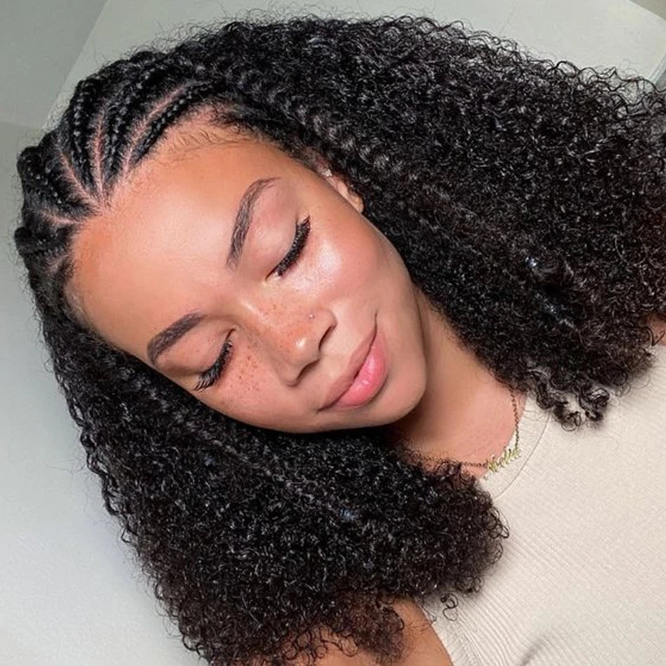 16" Human Hair Bob Braid Wig | Afro Kinky Curly | 250% Density | Remy Hair | Lace Front Luxegan