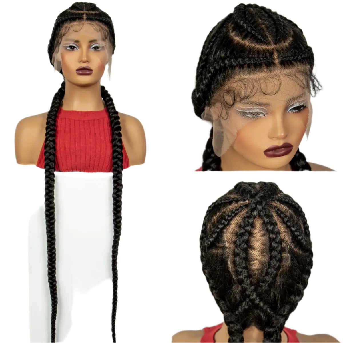 48" Super Long Cornrow Knotless Braids Wig | Full Lace Frontal Luxegan