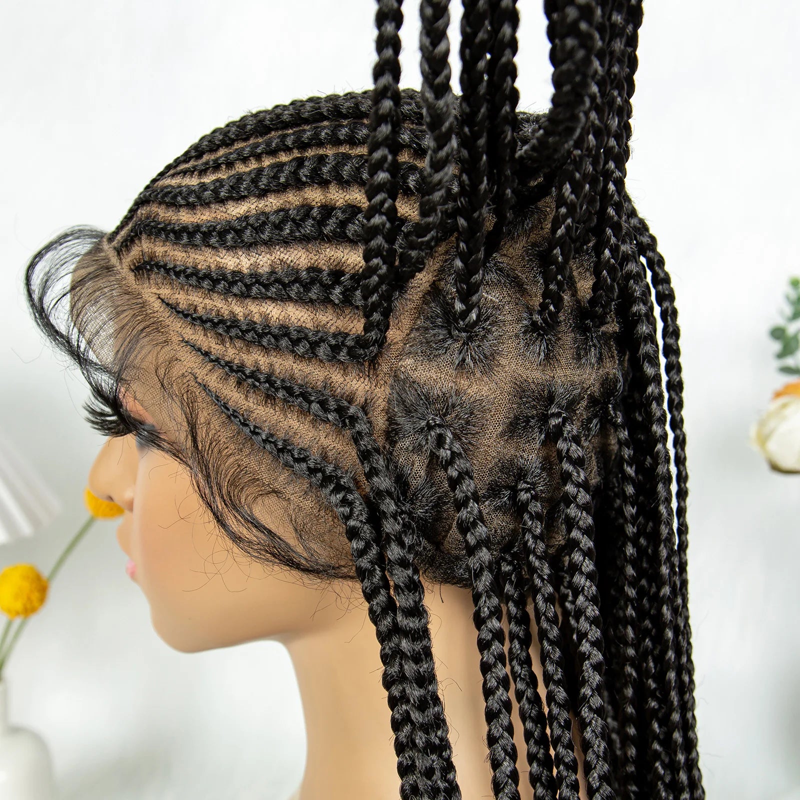 34" HD Transparent Full Lace Knotless Box & Cornrow Braids Wig Luxegan