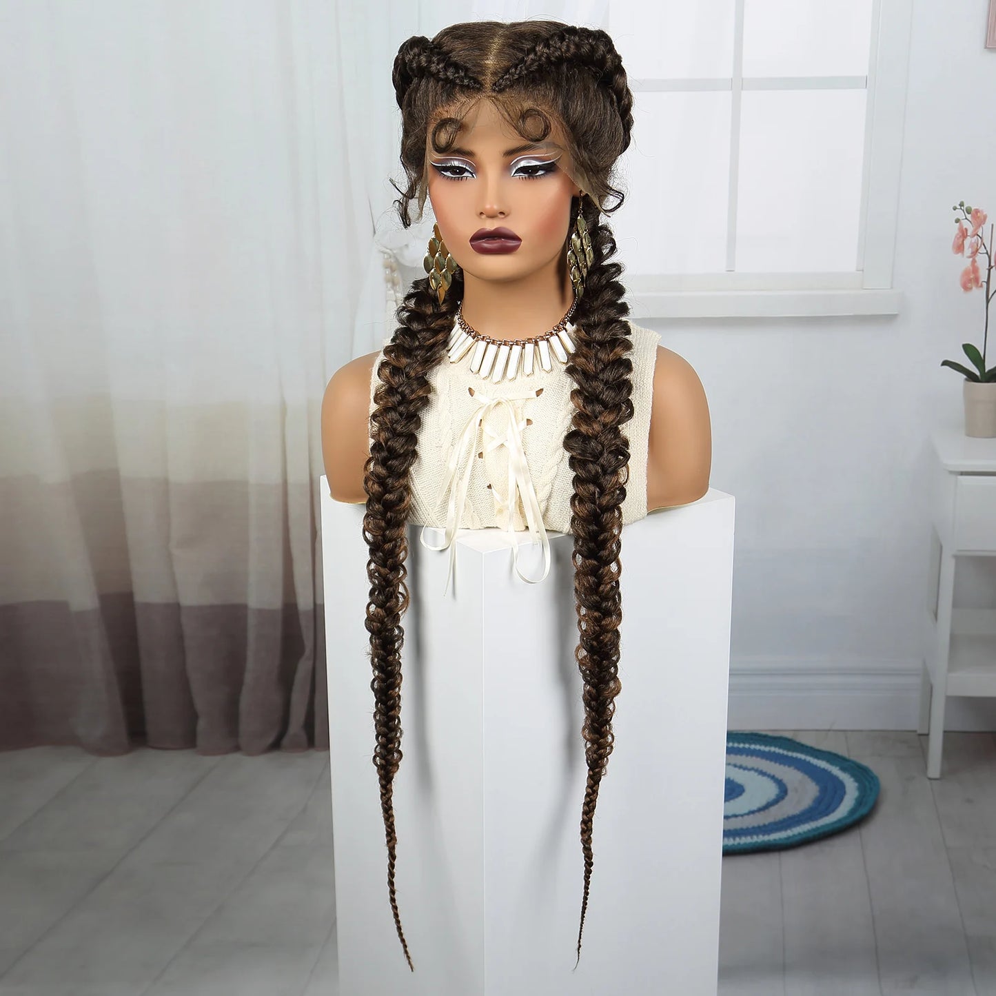 36" Burgundy Twist Cornrow Braids Wig | 99J | Lace Frontal | Baby Hair Luxegan