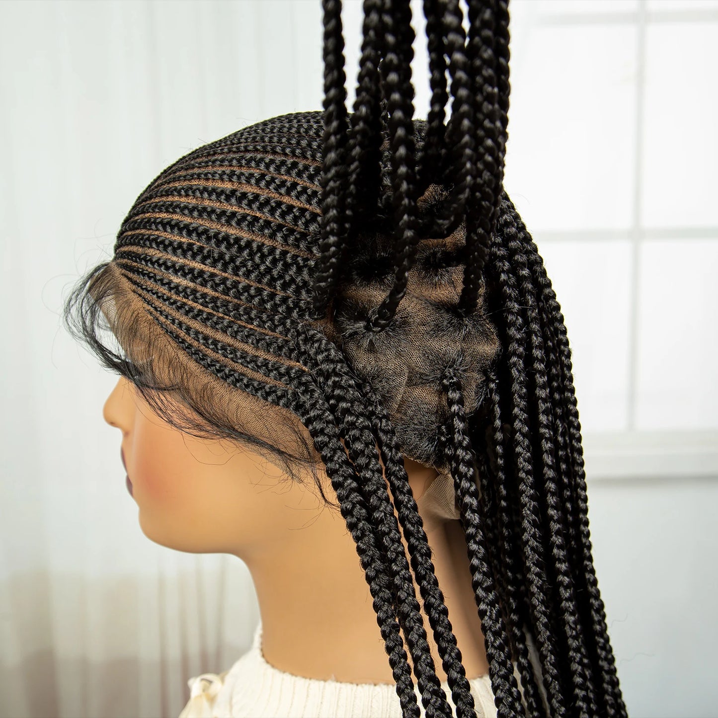 36 Inch Full Lace Braided Wig - Handmade Cornrow Braids with Baby Hair - Synthetic Lace Front Braided Wig for Black Women