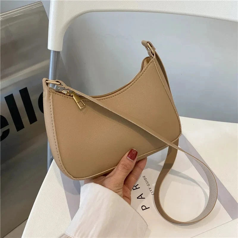 Fashion Solid Color Shoulder Bag For Women | PU Leather Armpit Handbag | Casual Daily Underarm Bag Girls Shopping Purse (Bolsa) Luxegan