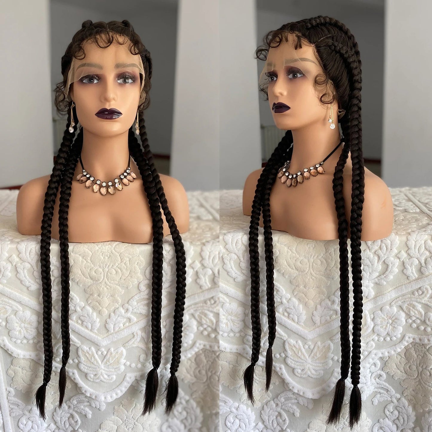 32" Twist Cornrow Braids Wig | Lace Front | Baby Hair | DIY & Cosplay | Synthetic Luxegan