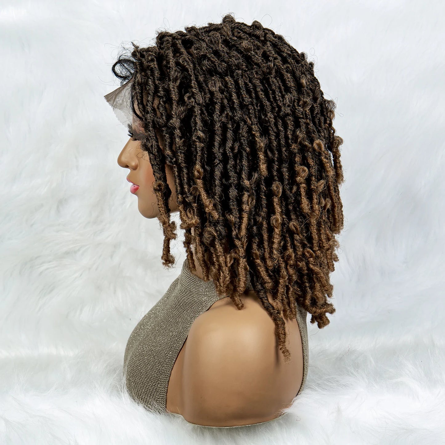 16" Short Knotless Butterfly Locs Wig | Synthetic Lace Front Luxegan