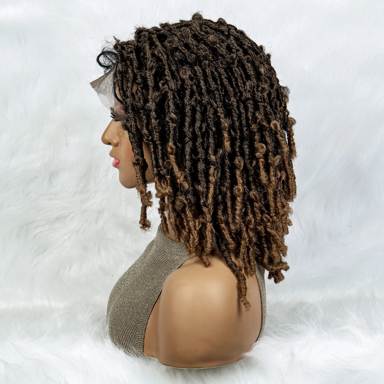 16" Short Knotless Butterfly Locs Wig | Synthetic Lace Front Luxegan