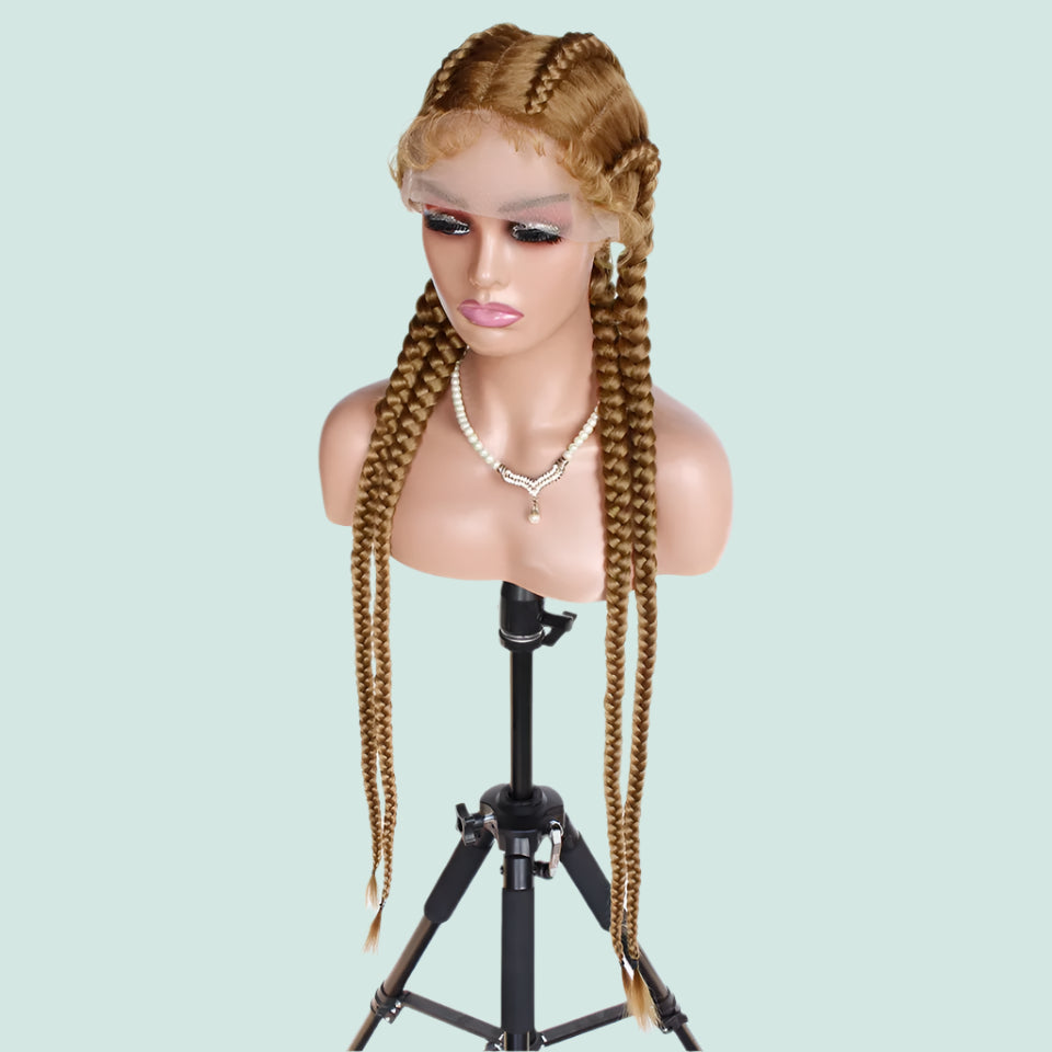 99J Burgundy Box Braids Wig | 360 Lace Braided Wig | 4 Braids | Synthetic Hair