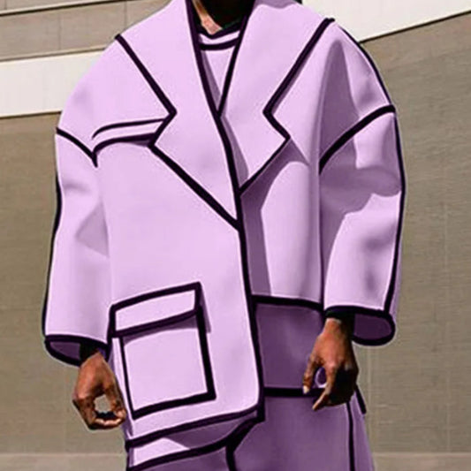 Patchwork Lines Personality Blazer | Sophisticated Splicing Design Suit Coat | Elegant "Loose Fit" Spring and Summer Outerwear | "Dignified" Solid Long-Sleeved Blazer for Radiant Versatile Styling Luxegan