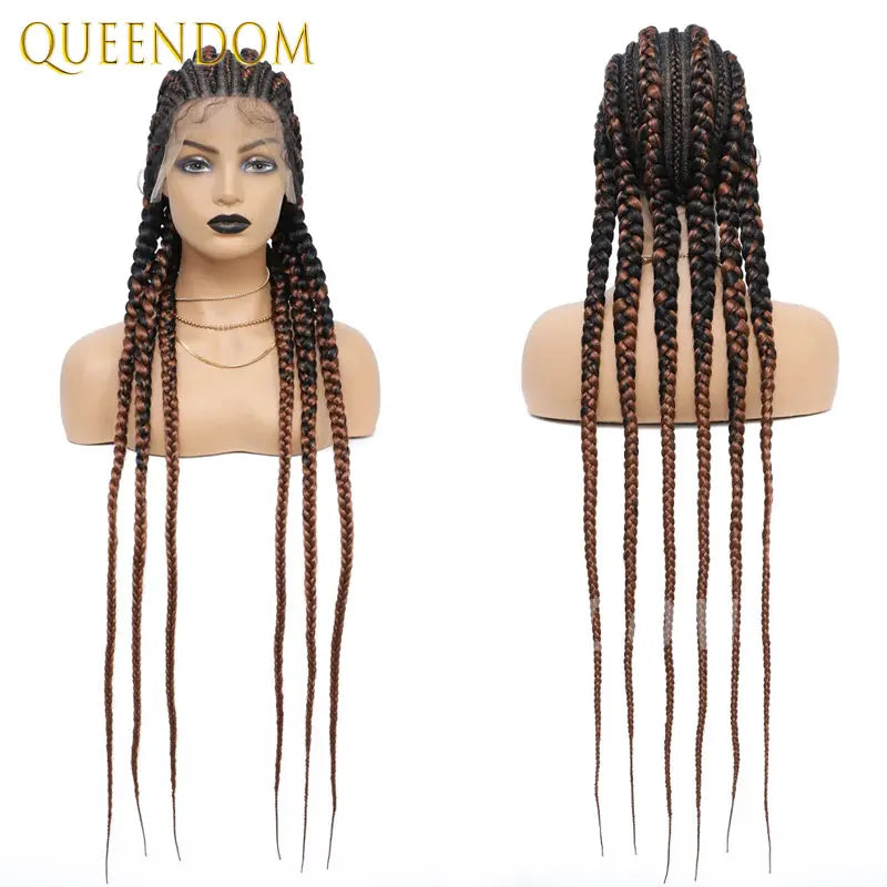 Synthetic Full Lace Cornrow Box Braided Wig 36" Lace Front Wigs Jumbo Braids Wig For Black Africa Women Braids Wig Braiding Wigs Luxegan