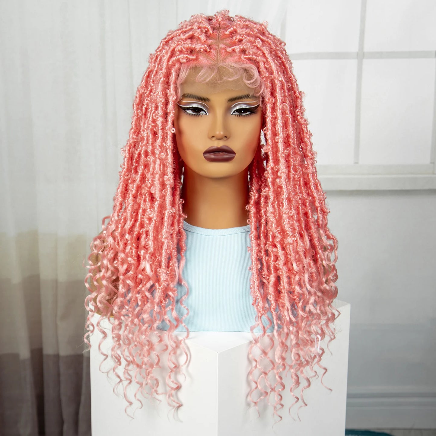 Pink Knotless Braids Wig with Curly Ends | Full Lace | Baby Hair Luxegan