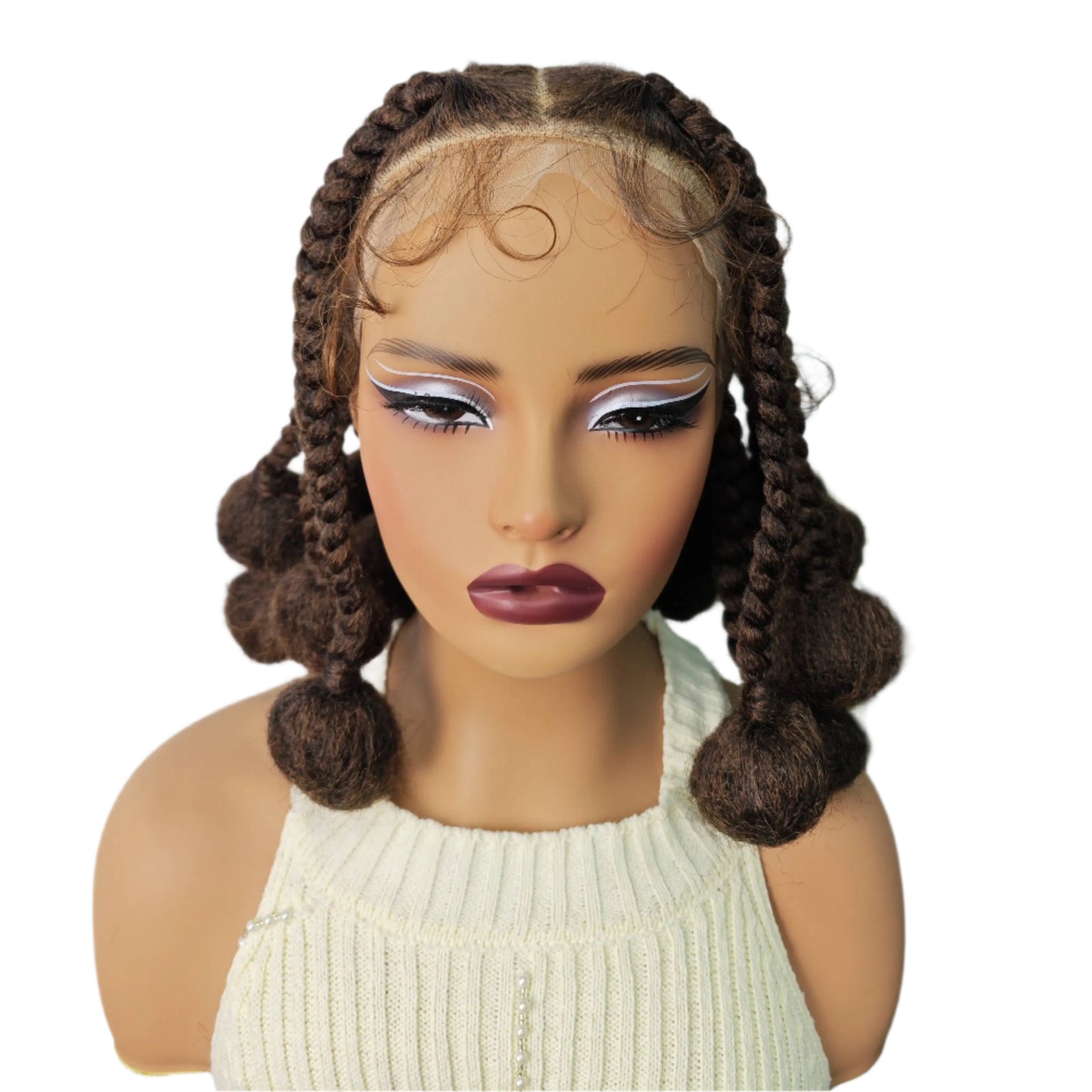 12" Ombre #27 Synthetic Braided Wig - Transparent Lace Front, Box Braids, Baby Hair