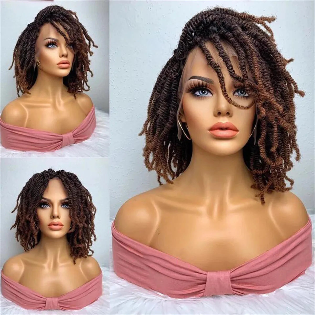 14" Nubian Kinky Twist Braided Wig | Full HD Lace | Afro Twist Wig | 4C Texture | Spring Twist | Cosplay Wig - Luxegan