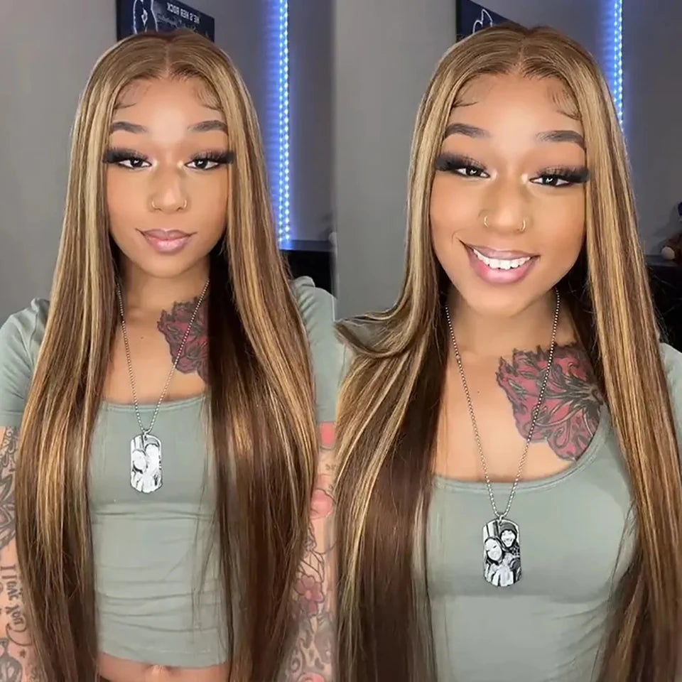 Highlight Glueless Human Hair Wig | Ready-to-Wear 200% Density Ombre Straight 13x6 HD Lace Frontal Wig (Pre-Plucked, Pre-Cut) Luxegan
