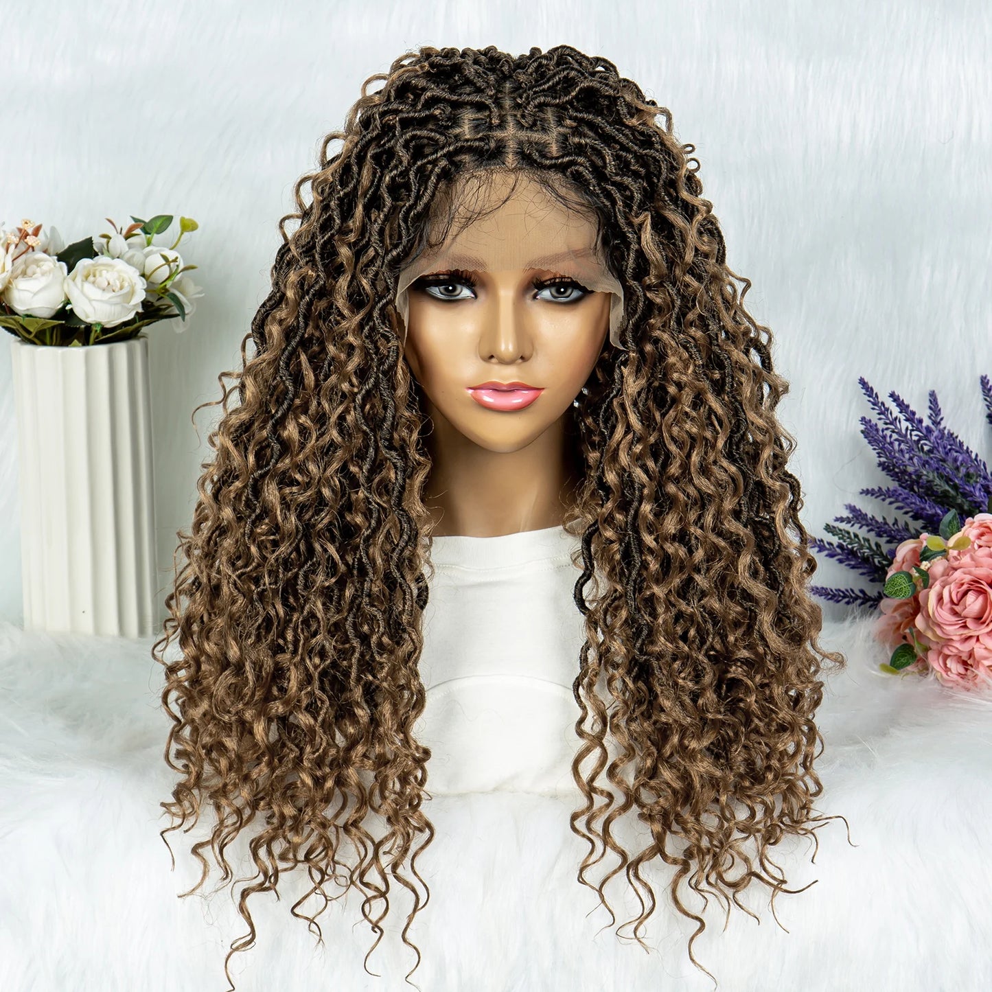 Lightweight Curly End Box Braids Wig | Lace Front Cornrows & Baby Hair Luxegan
