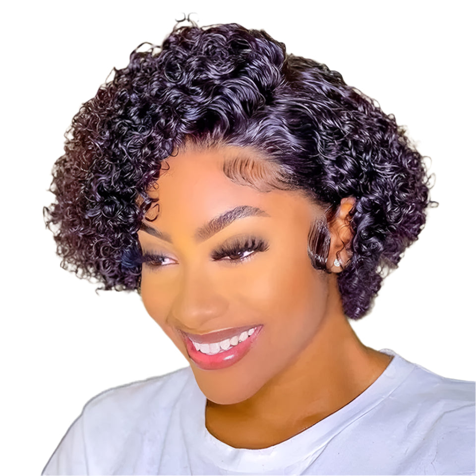 Natural Black Pixie Cut Wig | Short Curly Bob 13x1 Lace Front Human Hair (Pre-Plucked) Luxegan