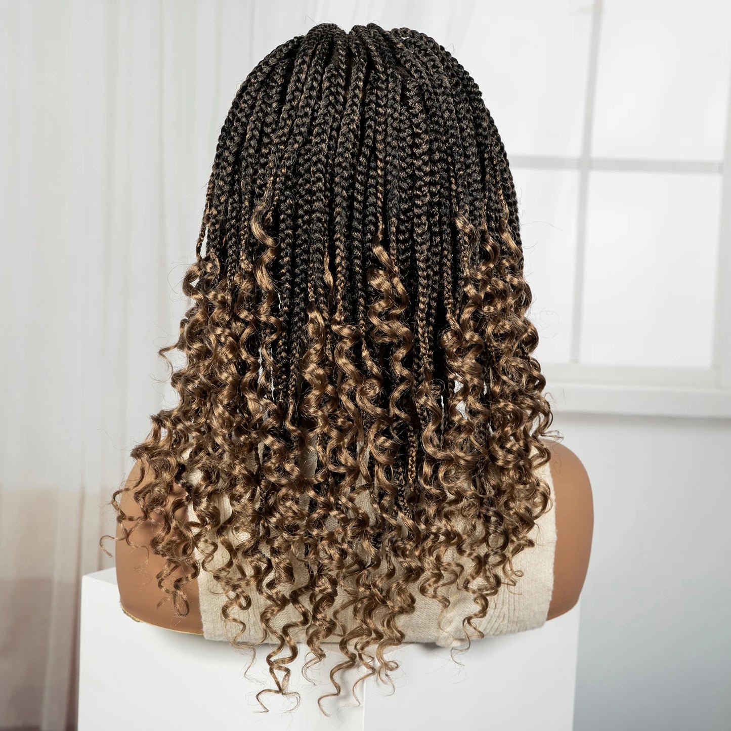 Knotless Box Boho Braided Wig with Curly Ends | Short Bob Style | Full Lace Synthetic Wig for Black Women Luxegan