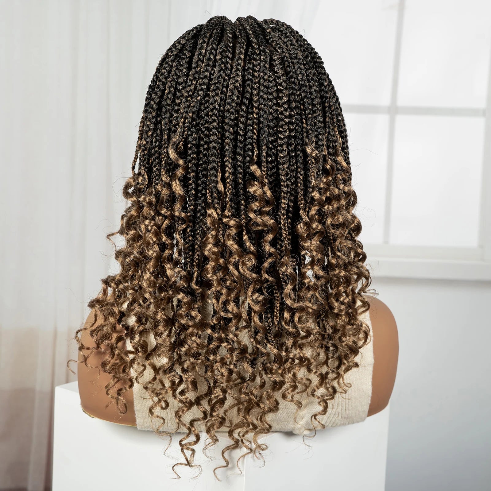 Knotless Box Boho Braided Wig with Curly Ends | Short Bob Style | Full Lace Synthetic Wig for Black Women Luxegan