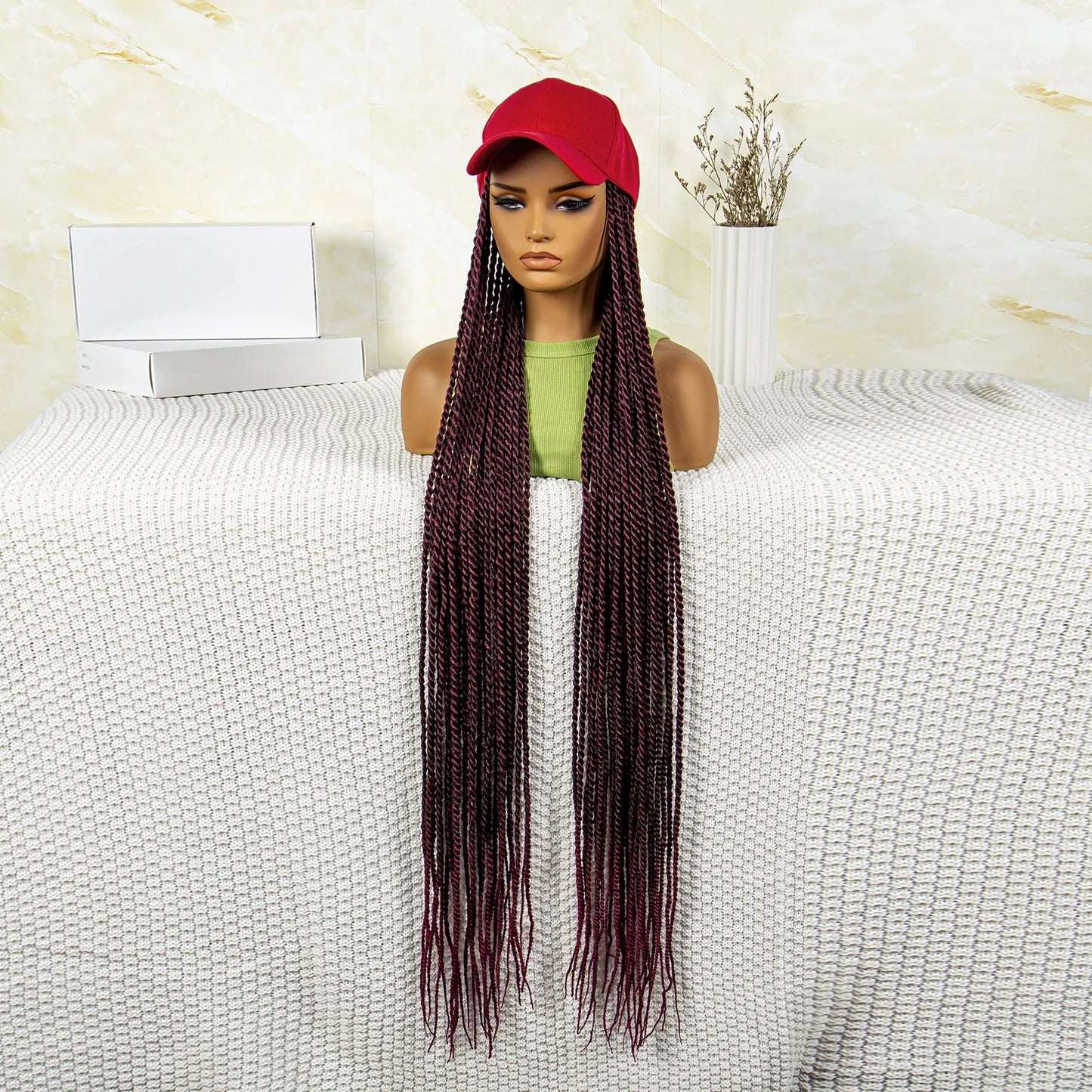 Synthetic Long Twists Braids Extension With Adjustable Cap Fashionable Machine Made Crochet Braided Extension Cap Wig For Women Luxegan