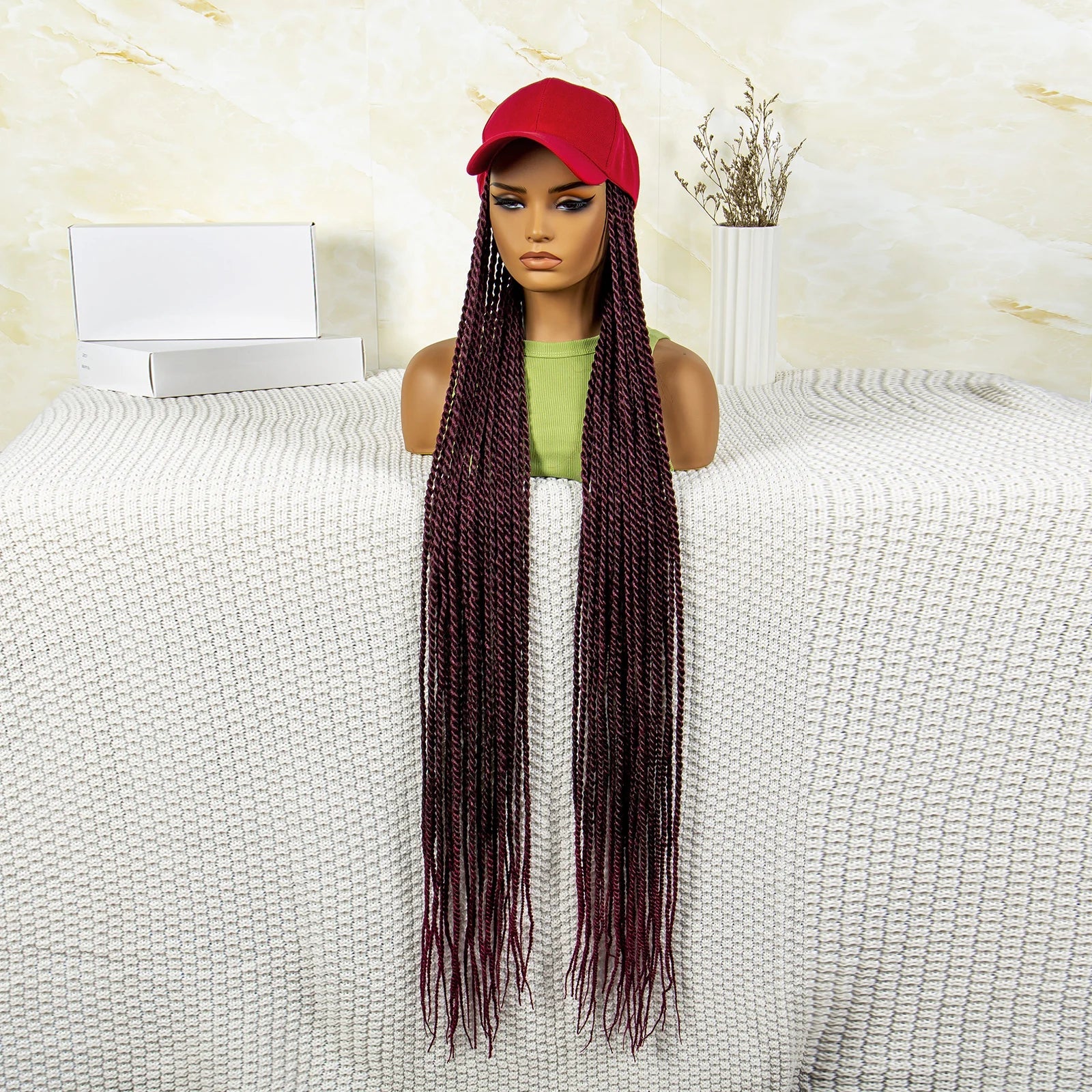 Synthetic Long Twists Braids Extension With Adjustable Cap Fashionable Machine Made Crochet Braided Extension Cap Wig For Women Luxegan