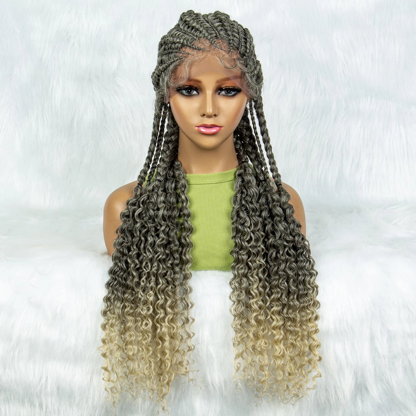 Water Wave Braided Lace Front Wig with Baby Hair | Soft Synthetic African Braids Luxegan