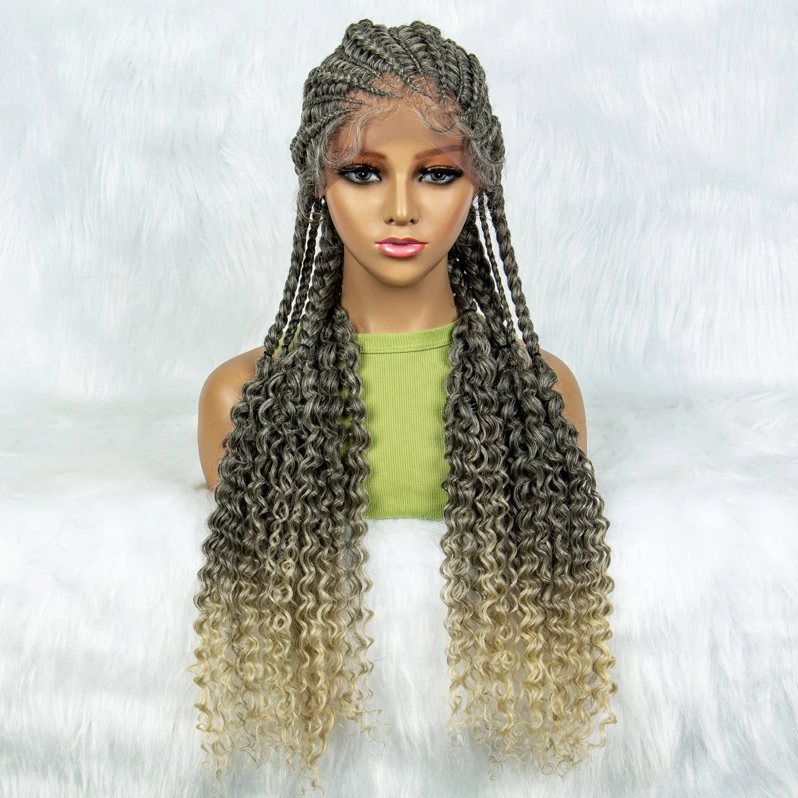 Water Wave Braided Lace Front Wig with Baby Hair | Soft Synthetic African Braids Luxegan