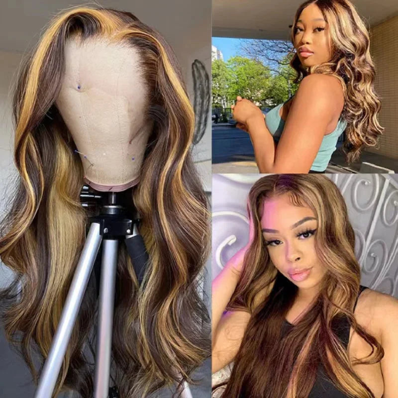 65CM Highlight Blonde & Honey Piano Color Lace Front Human Hair Wig | Brazilian Body Wave Lace Wig for Women Luxegan