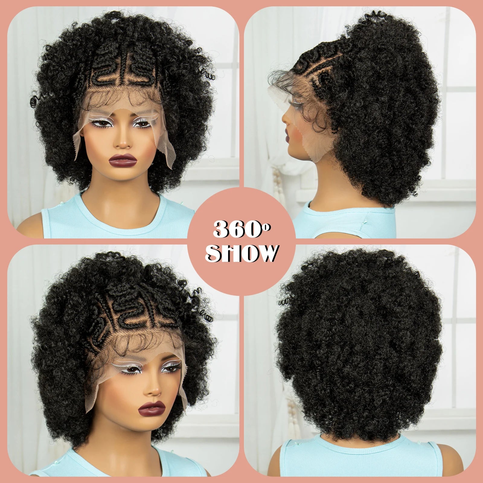 Afro Kinky Curly Cornrow Braids Wig | Transparent Full Lace | Baby Hair Luxegan