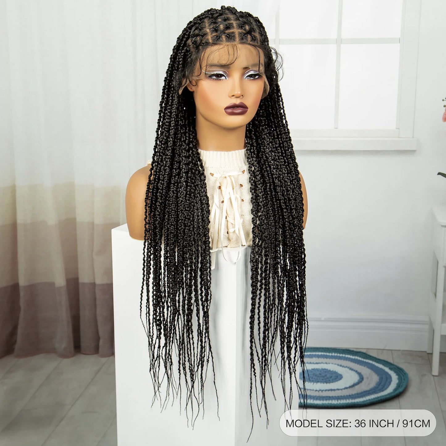 36" Cornrow Knotless Box Braids Wig | Full Lace Frontal | Baby Hair Luxegan