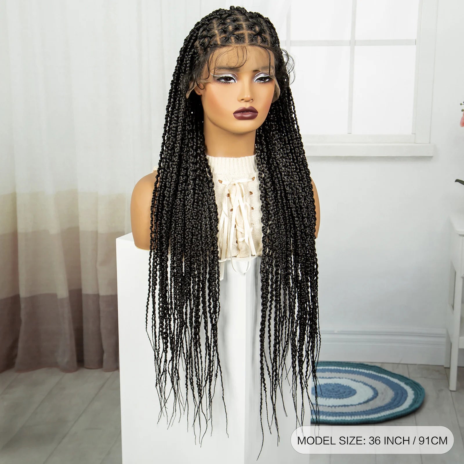 36" Cornrow Knotless Box Braids Wig | Full Lace Frontal | Baby Hair Luxegan