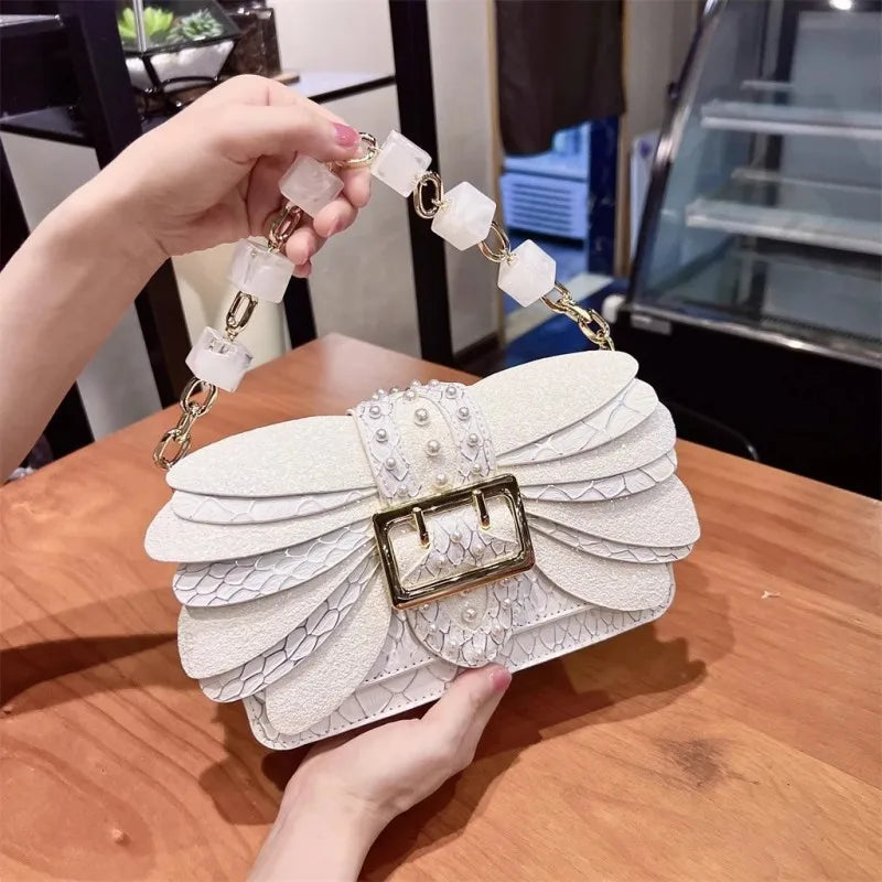 Elegant Diamond Chain Crossbody Bag | Office-Ready PU Leather Tote | Fashionable Flat Shoulder Bag for Professional Ladies Luxegan
